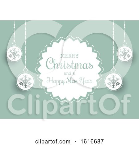 Christmas Background with Label and Hanging Baubles by KJ Pargeter
