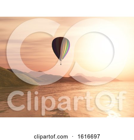 3D Hot Air Balloon Against Sunset Landscape by KJ Pargeter