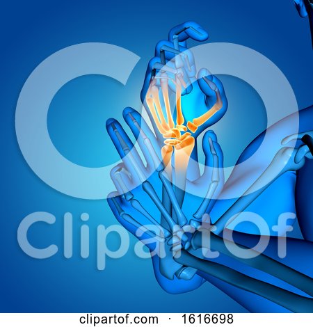 3D Male Medical Figure with Close up of Hand Bones by KJ Pargeter