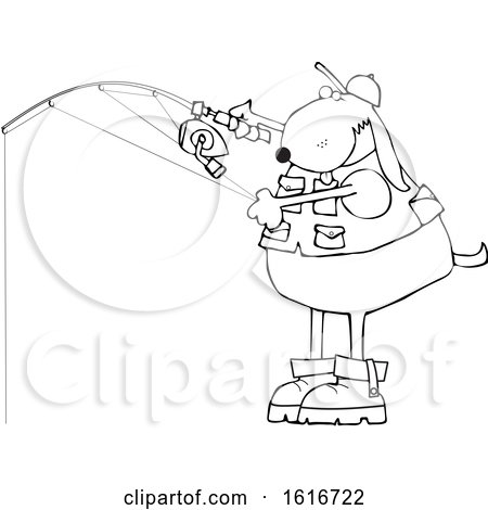 Clipart of a Cartoon Lineart Dog Fishing - Royalty Free Vector Illustration  by djart #1616722