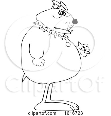 Clipart of a Cartoon Lineart Tough Junk Yard Guard Dog - Royalty Free Vector Illustration by djart
