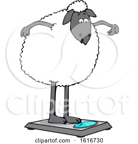 Clipart of a Cartoon Sheep Standing on a Scale - Royalty Free Vector Illustration by djart