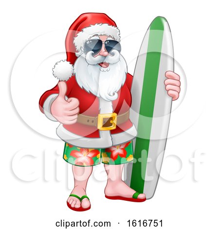 Cool Santa with Surfboard and Shades Cartoon by AtStockIllustration