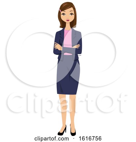 Brunette White Business Woman Standing with Folded Arms by peachidesigns