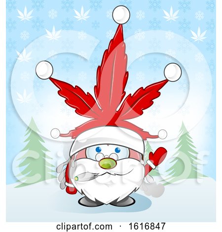 Clipart of a Cannabis Santa Smoking a Joint - Royalty Free Vector Illustration by Domenico Condello