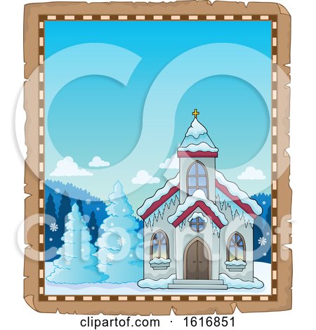 Clipart of a Winter Church Border - Royalty Free Vector Illustration by visekart