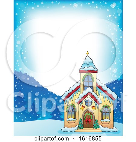 Clipart of a Christmas Church Border - Royalty Free Vector Illustration by visekart