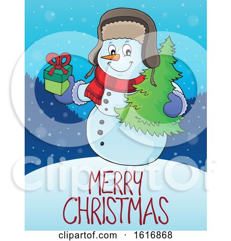 Clipart of a Snowman over Merry Christmas Text - Royalty Free Vector Illustration by visekart