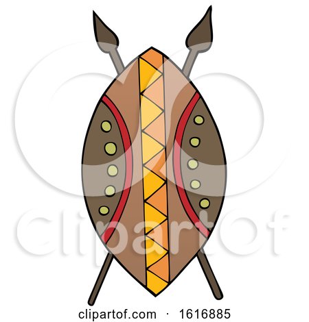 Clipart of a Tribal African Shield and Spears - Royalty Free Vector Illustration by visekart
