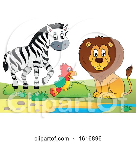 Clipart of a Zebra Parrot and Lion - Royalty Free Vector Illustration by visekart