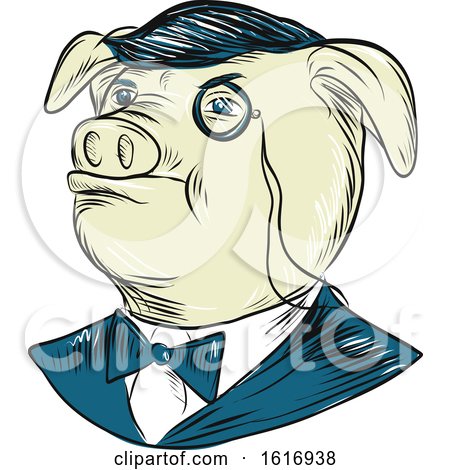 Mister Pig Monocle Drawing by patrimonio