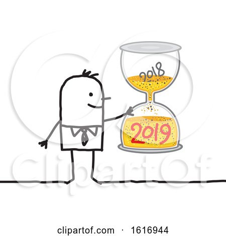 Clipart of a Stick Business Man Holding a New Year Hourglass - Royalty Free Vector Illustration by NL shop