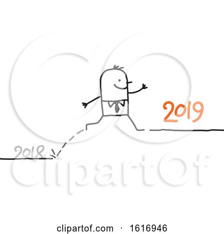 Clipart of a Stick Business Man Leaping from 2018 to 2019 - Royalty Free Vector Illustration by NL shop