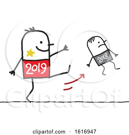 Clipart of a Stick Man 2019 Kicking Away Year 2018 - Royalty Free Vector Illustration by NL shop