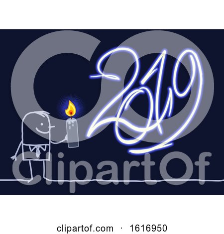 Clipart of a Stick Business Man Holding a Candle by 2019 - Royalty Free Vector Illustration by NL shop