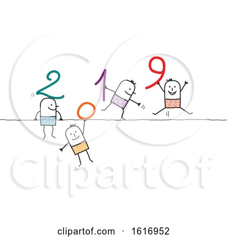 Clipart of Stick People Holding 2019 Numbers - Royalty Free Vector Illustration by NL shop