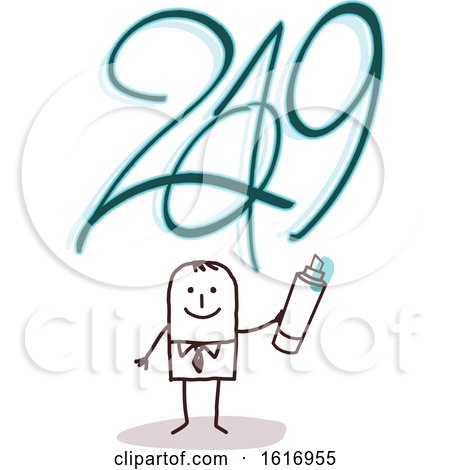 Clipart of a Stick Business Man Spray Painting 2019 - Royalty Free Vector Illustration by NL shop