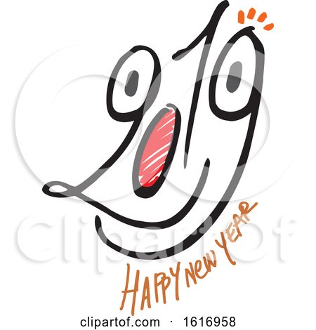 Clipart of a Happy New Year 2019 Face - Royalty Free Vector Illustration by NL shop
