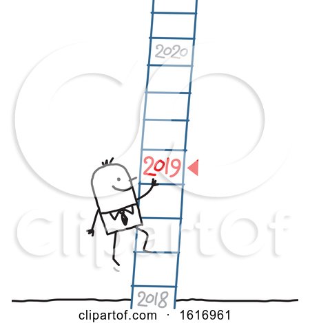 Clipart of a Stick Business Man Climbing a New Year Ladder - Royalty Free Vector Illustration by NL shop