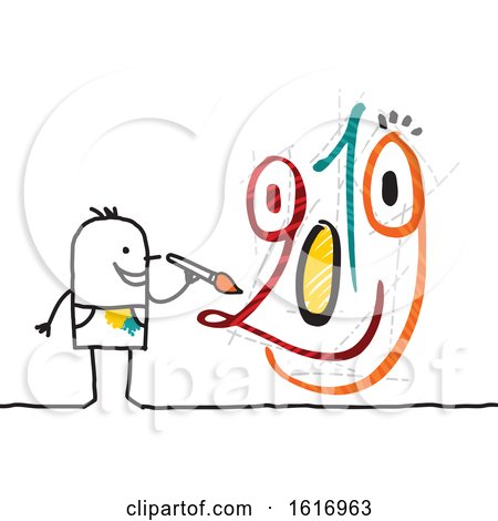 Clipart of a Man Painting a New Year 2019 Face - Royalty Free Vector Illustration by NL shop