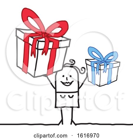 Clipart of a Stick Woman Holding Gifts - Royalty Free Vector Illustration by NL shop
