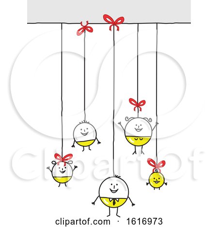 Clipart of a Stick Family As Christmas Baubles - Royalty Free Vector Illustration by NL shop