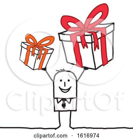 Clipart of a Stick Man Holding Gifts - Royalty Free Vector Illustration by NL shop