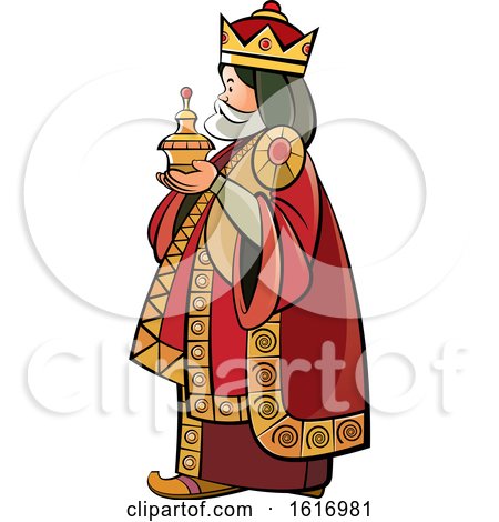 Clipart of a Wise Man Holding a Gift - Royalty Free Vector Illustration by Lal Perera