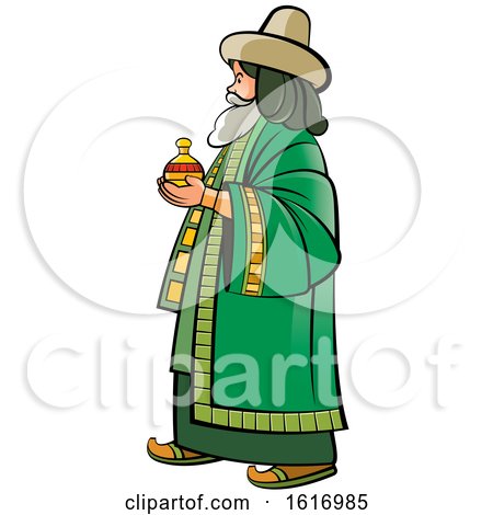 Clipart of a Wise Man Holding a Gift - Royalty Free Vector Illustration by Lal Perera