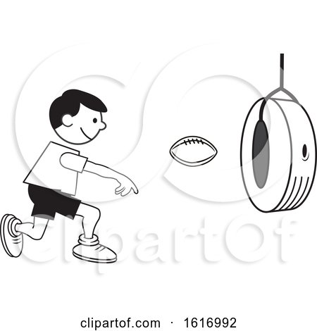 Clipart of a Boy Throwing a Football Through a Tire on Field Day - Royalty Free Vector Illustration by Johnny Sajem