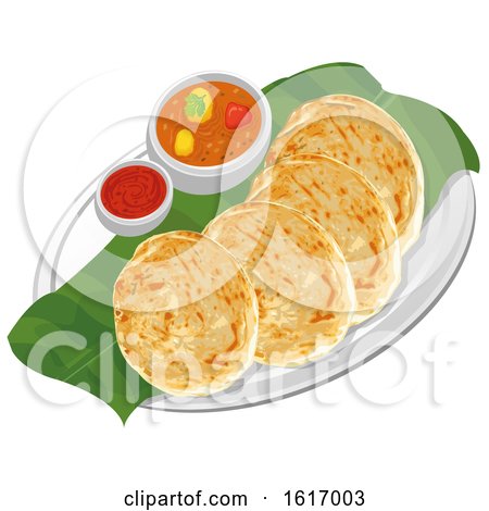 Clipart of Roti Canai Chicken Curry and Hot Sauce - Royalty Free Vector Illustration by YUHAIZAN YUNUS