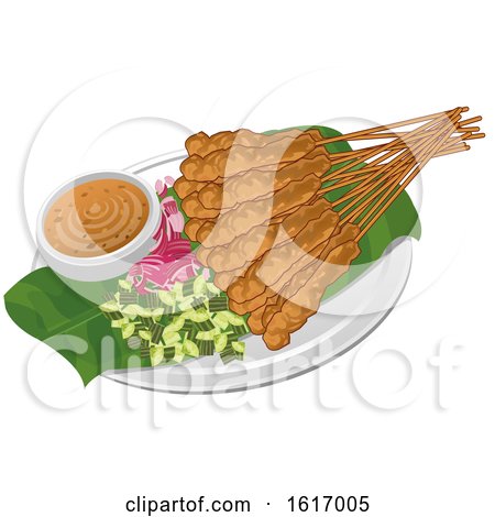 Clipart of Meal of Chicken Satay - Royalty Free Vector Illustration by YUHAIZAN YUNUS
