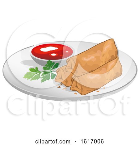 Clipart of Spring Rolls and Chili Sauce - Royalty Free Vector Illustration by YUHAIZAN YUNUS