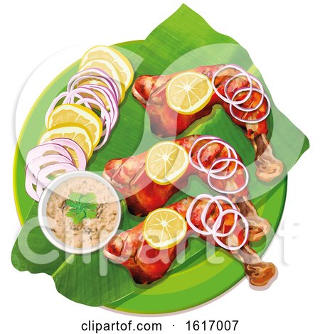Clipart of a Tandoori Chicken with Yogurt Spices Lemon and Onions - Royalty Free Vector Illustration by YUHAIZAN YUNUS