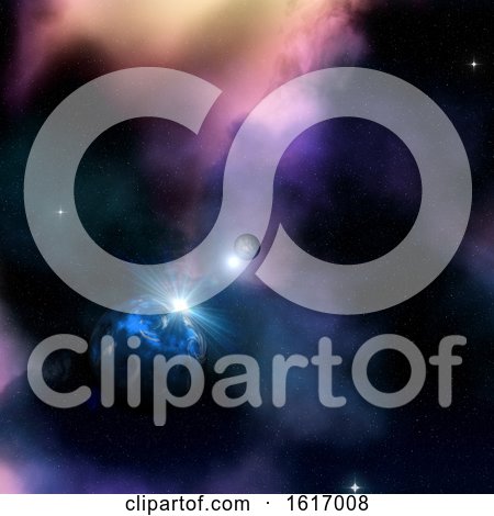 3D Space Background with Sun Rising Behind Fictional Planet by KJ Pargeter