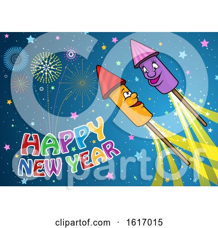 Clipart of a Happy New Year Greeting with Fireworks - Royalty Free Vector Illustration by dero