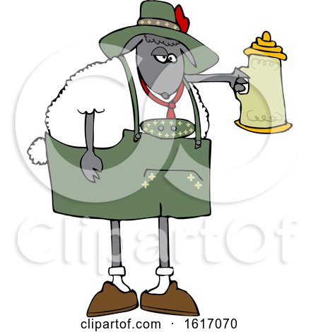 Clipart of a Cartoon Oktoberfest Sheep Holding a Beer Stein - Royalty Free Vector Illustration by djart
