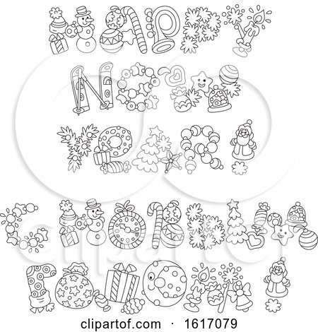 Clipart of a Happy New Year Greeting in English and Russian - Royalty Free Vector Illustration by Alex Bannykh