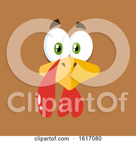 Clipart of a Turkey Bird Face on a Brown Background - Royalty Free Vector Illustration by Hit Toon