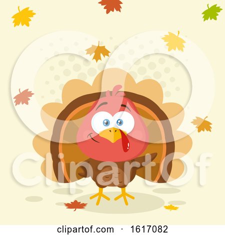 Clipart of a Cute Little Turkey Bird with Falling Leaves - Royalty Free Vector Illustration by Hit Toon