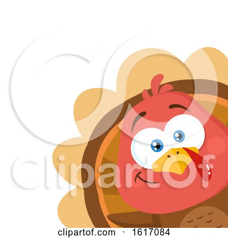 Clipart of a Cute Little Turkey Bird Peeking Around a Corner - Royalty Free Vector Illustration by Hit Toon