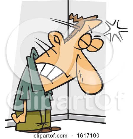 Clipart of a Cartoon Frustrated White Man Banging His Head Against a Wall - Royalty Free Vector Illustration by toonaday