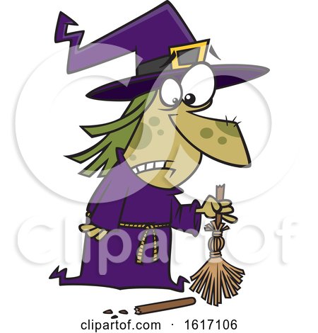 Clipart of a Cartoon Witch with a Broken Broom - Royalty Free Vector Illustration by toonaday