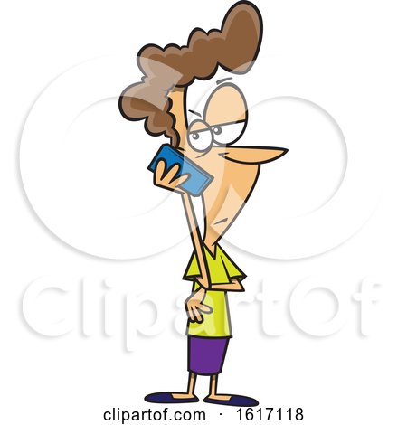 Clipart of a Cartoon Woman Holding a Cell Phone to Her Ear and Looking Annoyed - Royalty Free Vector Illustration by toonaday