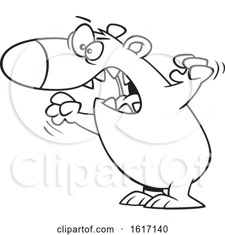 Clipart of a Cartoon Black and White Angry Mama Bear - Royalty Free Vector Illustration by toonaday