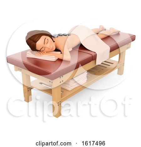 3d Caucasian Woman Getting a Hot Stone Massage at a Spa, on a White Background by Texelart