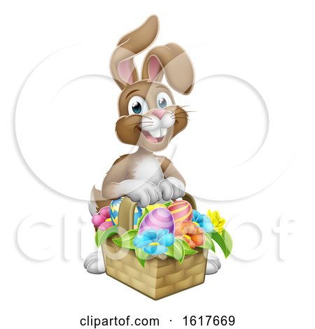 Easter Bunny Rabbit Eggs Hunt Basket Cartoon by AtStockIllustration