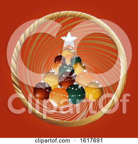 Christmas Baubles Tree and Golden Border on Red by elaineitalia