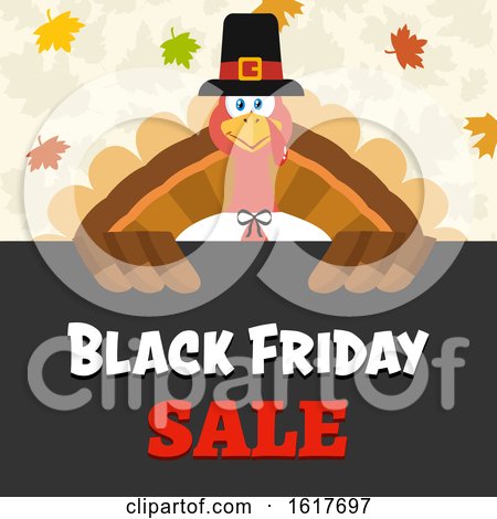 Black Friday Sale Shopping Pilgrim Turkey Bird over a Sign by Hit Toon