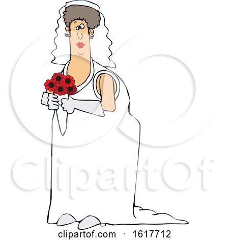 Cartoon White Female Bride Holding a Boquet by djart